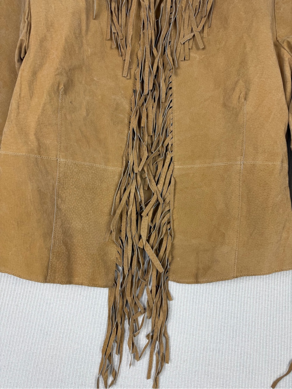 Vintage Outer Edge Genuine Leather Fringe Jacket Women L Tan Western Boho Suede - Picture 4 of 12